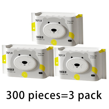 100-Pack Disposable Food-Grade Plastic Wrap Covers for Home Kitchen Refrigerator Leftovers, Hangable and Pull-Out Style - 300