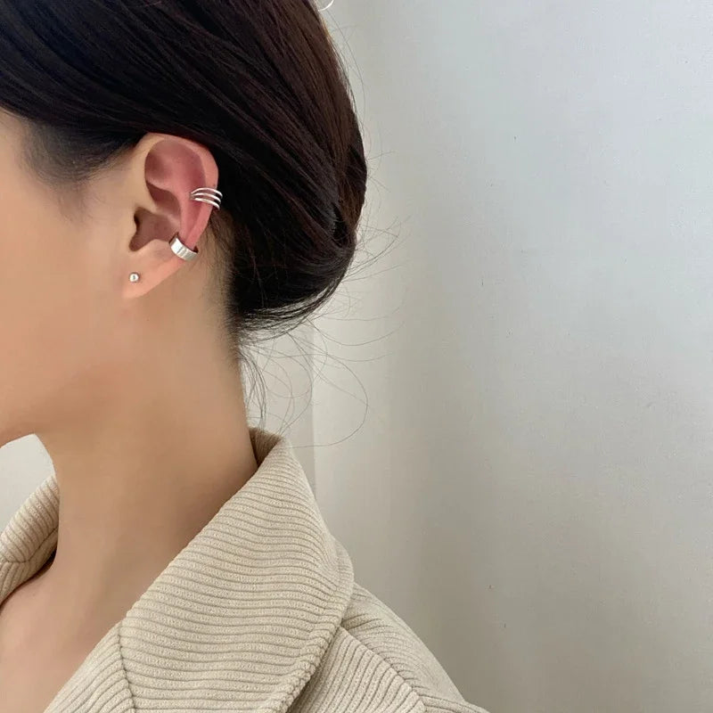 LATS Clips Earrings for Women Unisex Minimalist Fashion Cartilage Hoop Earings Set Ear Cuff Fake Piercing Clip on Ear Jewelry