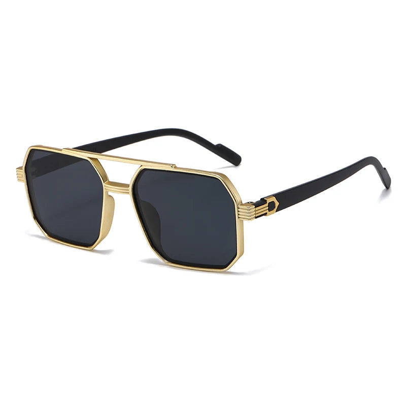 Hiking New Fashion Double Beam Polygonal Anti Light Glasses Retro Personalized Trendy Large Frame Eyewear European and Americ