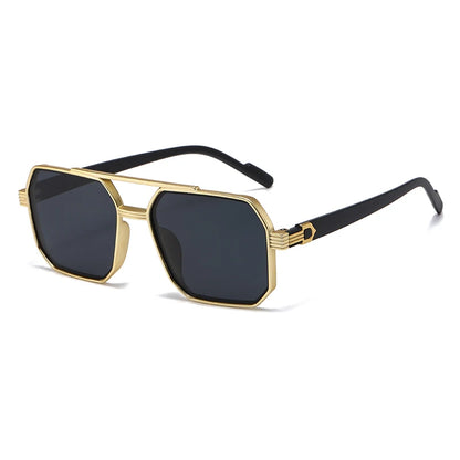 Hiking New Fashion Double Beam Polygonal Anti Light Glasses Retro Personalized Trendy Large Frame Eyewear European and Americ