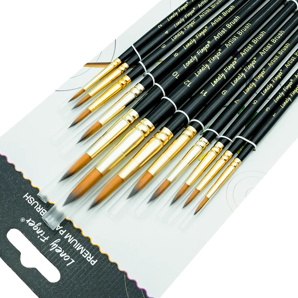 Premium 12-Piece Artist Paint Brush Set - Ultra-Durable Nylon Bristles for Acrylic, Watercolor, Oil & Body Painting - 12 Blac