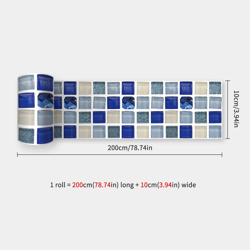 Mosaic Bathroom Waist Line Wall Stickers Waterproof Peel & Stick Art Backsplash Kitchen Office Skirting Line Decor Wallpaper 