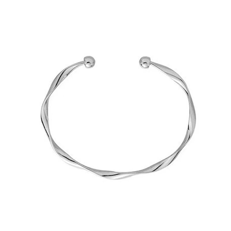 Silver Color Open Cuff for Women Twist Curved Bracelets Punk Fashion Female Metal Wrist Jewelry pulseras mujer 2023 new