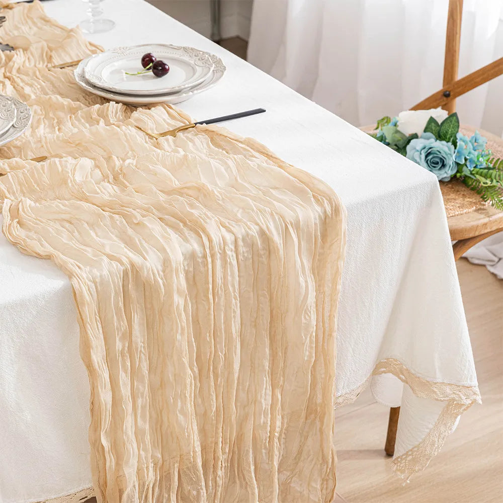 Wedding Table Runner Semi-Sheer Vintage Cheesecloth Gauze Table Decoration Setting Dining Party Christmas Banquets Arches Dec