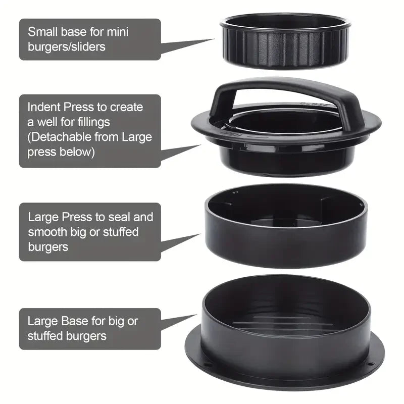 Burger Press Mold & Patty Press Maker -3 in 1 Stuffed Hamburger Patty Maker Perfect for Beef, Chicken Patties - Kitchen Press