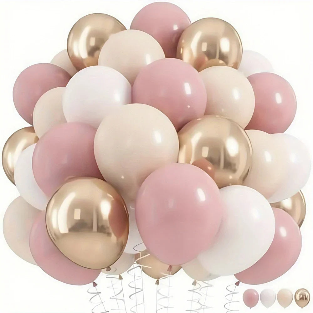 32/52/62pcs Macaron Pink Retro Sand White Champagne Golden Balloons Set For Birthday,Party,Wedding,Valentine's Day, Anniversa