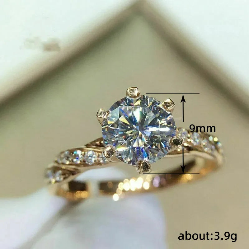 Huitan Classic 6 Claw Cubic Zirconia Rings for Women Luxury Gold Color Wedding Engagement Bands Eternity Lady Jewelry