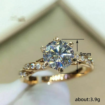 Huitan Classic 6 Claw Cubic Zirconia Rings for Women Luxury Gold Color Wedding Engagement Bands Eternity Lady Jewelry