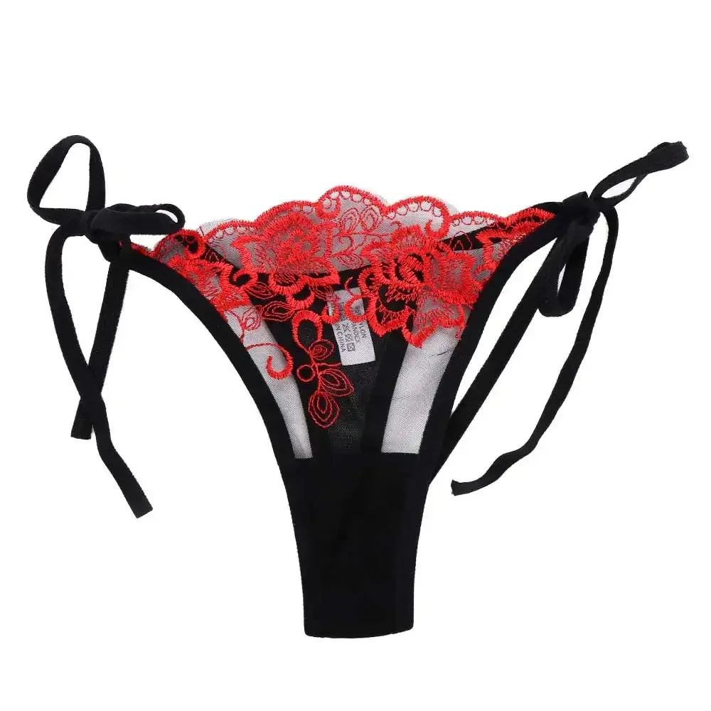 Ladies Women Embroidery Transparent Lingerie Lace Panties Underwear Panty Brief - red