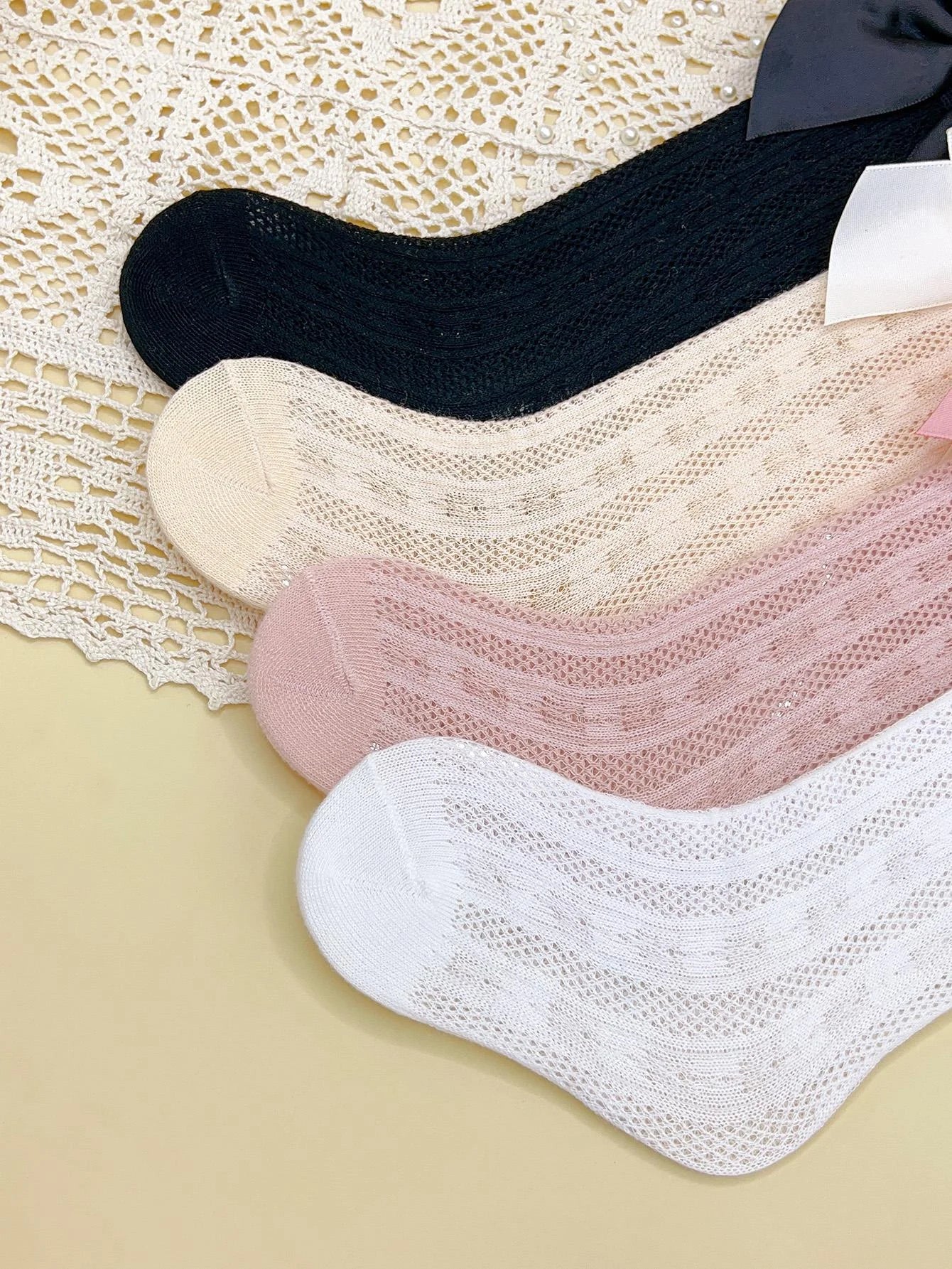 3/4 Pairs of Baby Girls' Bows Decor Anti-Mosquito Socks,Soft Breathable Cotton Crib Socks for Infant Toddler Summer Outdoor P