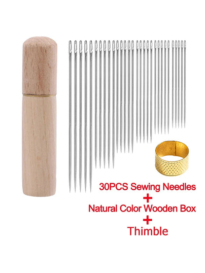 Side Hole Blind Sewing Needles Stainless Steel Elderly Needles Hand Sewing Stitching Pin DIY Home Self Threading Needle with 