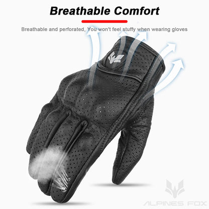 2023 Summer New Vintage Leather Motorcycle Gloves Men Black Wear-resistant Guantes Touchscreen Anti-slip Retro Motobiker Luva