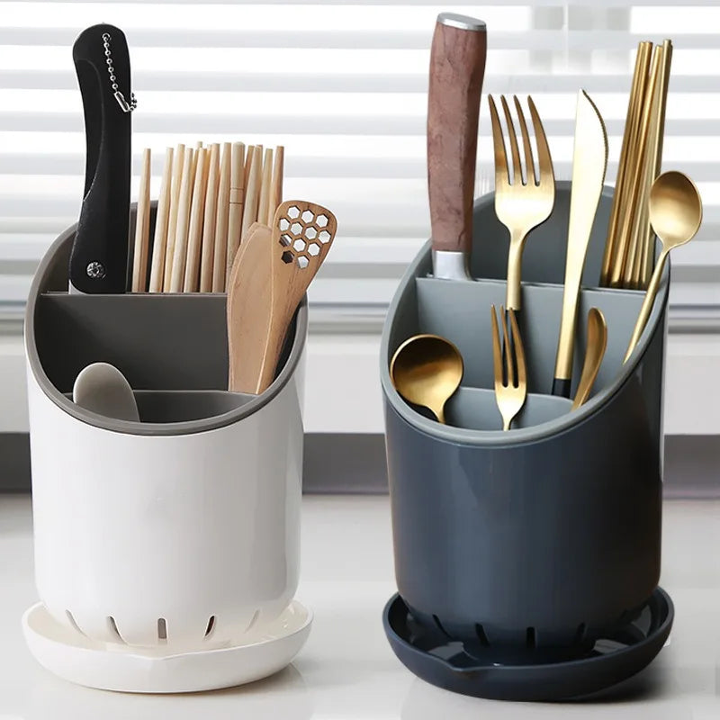 1 Pc Plastic Tableware Storage Rack Storage Chopsticks Knife Spoon Fork Drain Hole with Tray Household Drainage Rack