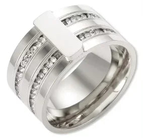 Crystal High End Non Tarnish Fashion Geometric Open Gold Plated Stainless Steel Rings for Women Wedding Ring Jewelry