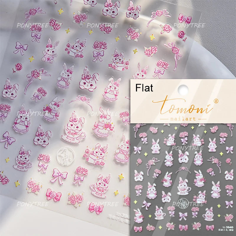 Sakura Pink Lip Print Rose Flower Butterfly Ice Cream Love Heart Bear Macaroon Balloon Candy Nail Art Stickers Manicure Decal