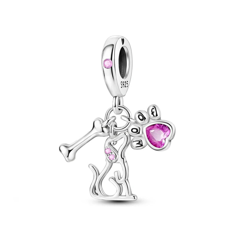 Original 925 Sterling Silver Charms Love Pets Dog Cat Paw Print Pendant Beads Fit Brand Bracelets Necklaces Women DIY Jewelry