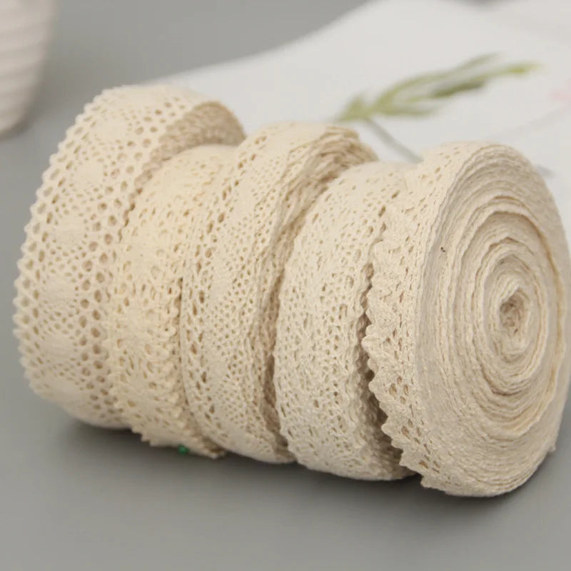 5Yards Cotton Lace Trim Ribbon Beige Sewing Trim Lace Ribbon Crochet Lace Fabric DIY Wedding Party Craft Gift Decor