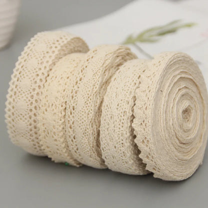 5Yards Cotton Lace Trim Ribbon Beige Sewing Trim Lace Ribbon Crochet Lace Fabric DIY Wedding Party Craft Gift Decor