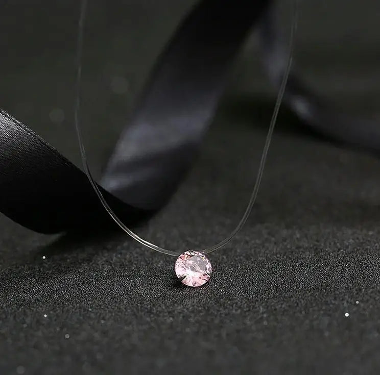 Fashion Shiny Crystal Necklace Zircon Pendant Transparent Fishing Line Invisible Ladies Necklace Jewelry Clavicle Chain Chock
