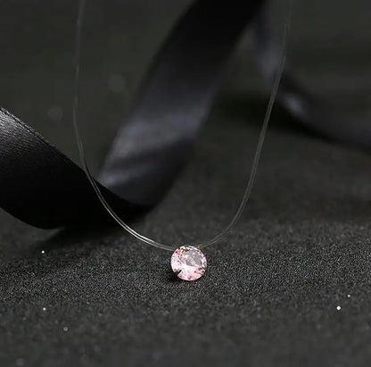 Fashion Shiny Crystal Necklace Zircon Pendant Transparent Fishing Line Invisible Ladies Necklace Jewelry Clavicle Chain Chock