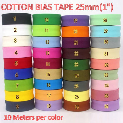 25mm (1") Width Cotton Bias Bindind Tape Backside Ironed Single Folded Cloth Ribbon For Garment Craft Sewing Accessories