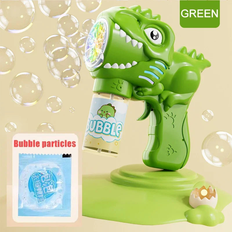 6-hole Dinosaur Bubble Machine Electric Bubble Gun with Light Fully Automatic Bubble Gun Automatic Soap Blower Outdoor Game T
