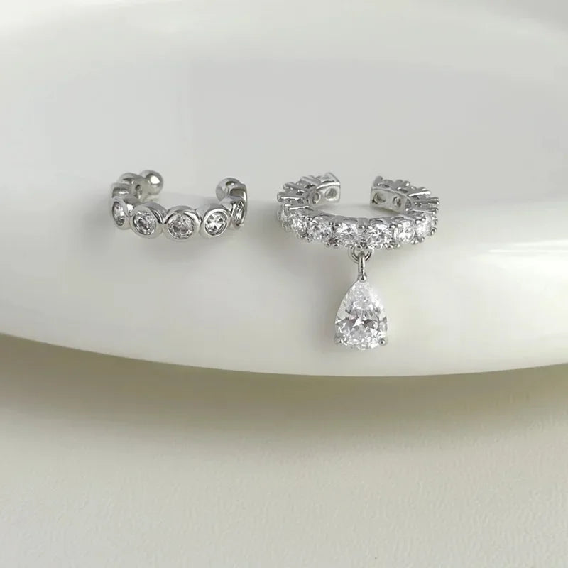 Silver Color Zirconia Pearl Clip On Earrings for Women Geometric Ear Cuff Without Piercing Girl Jewelry Gifts - e2232