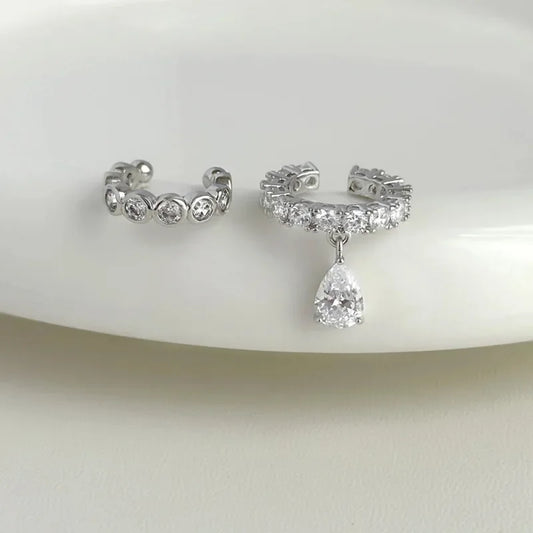 Silver Color Zirconia Pearl Clip On Earrings for Women Geometric Ear Cuff Without Piercing Girl Jewelry Gifts
