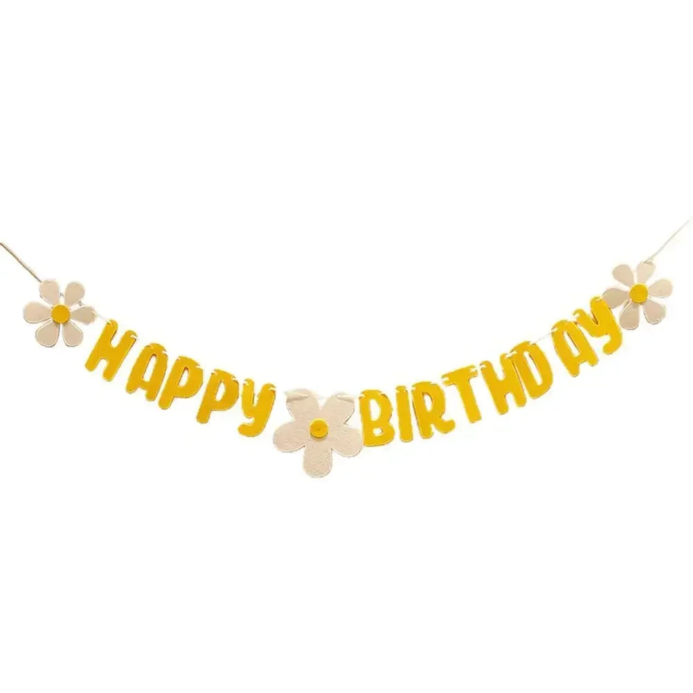 New Baby Shower Daisy Happy Birthday Banner White Flower Birthday Sign Garland Decoration Happy Daisy Flag Yellow Flower Part