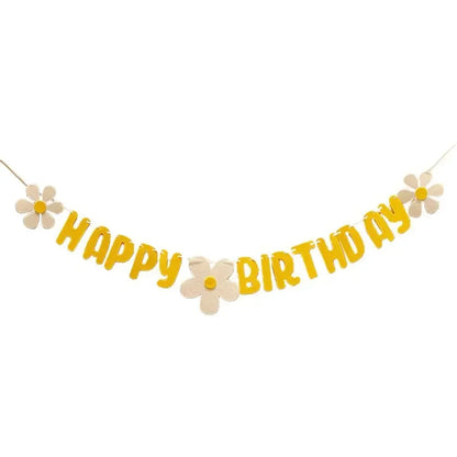 New Baby Shower Daisy Happy Birthday Banner White Flower Birthday Sign Garland Decoration Happy Daisy Flag Yellow Flower Part