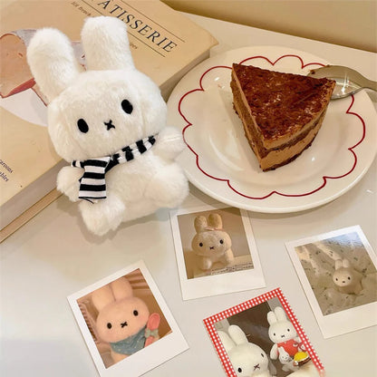 Cute Miffy Kawaii Plush Doll Pendant Cartoon Rabbit Black White Scarf Plush Pendant Key Chain Backpack Accessories Girl Gift