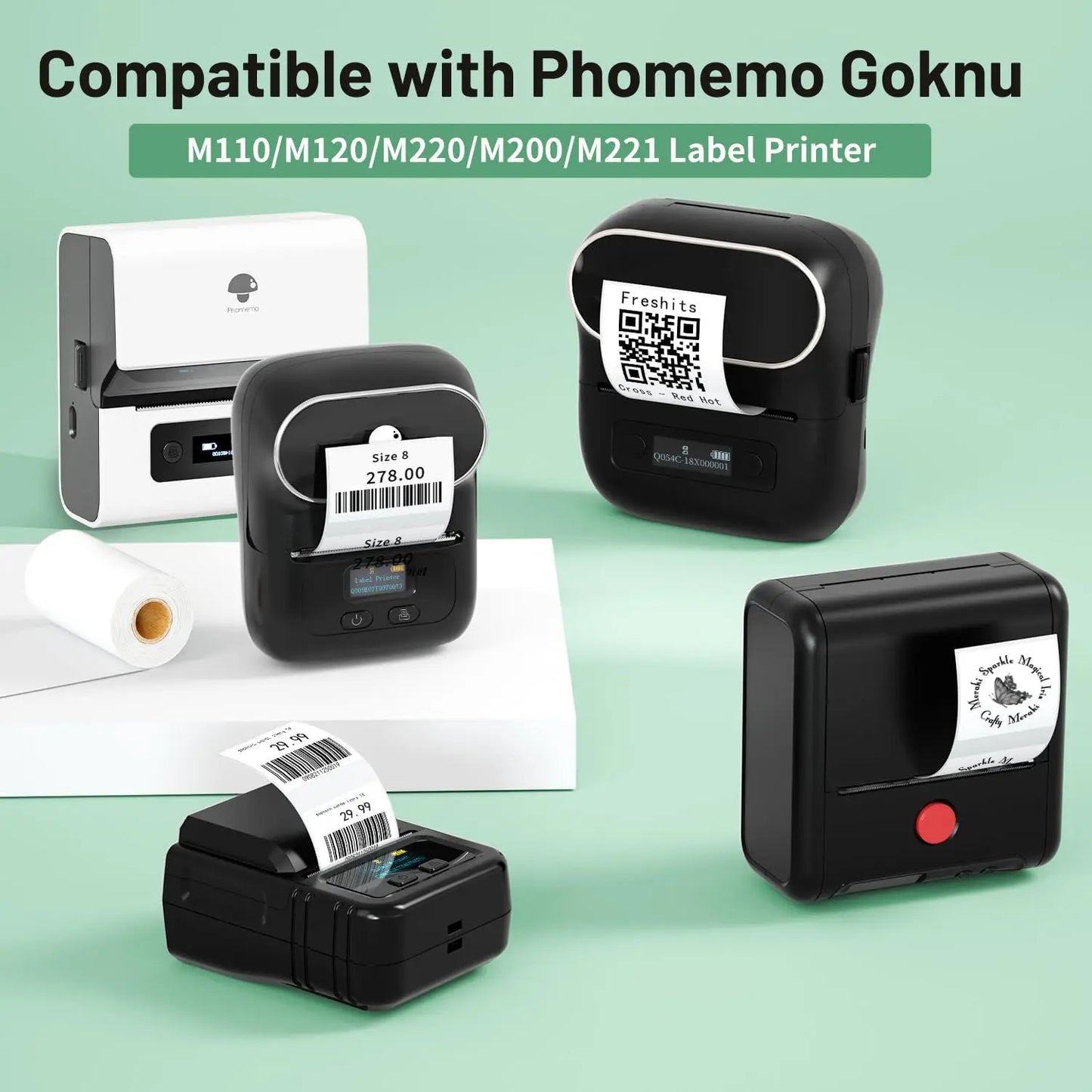 1Roll 40x20MM Compatible Phomemo M110 M220 M200 Self-Adhesive Color Laser Thermal Paper, E210 P50 Detong P1 HPRT T20 MAKER