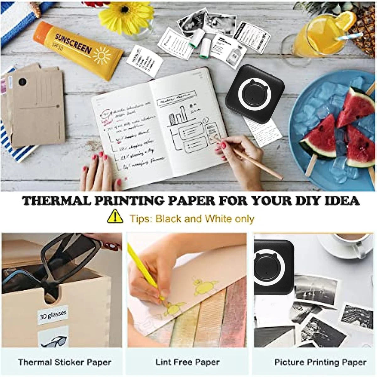 MINI Print Portable Thermal Printer Photo Pocket Thermal Label Printer 58mm Printing Wireless Bluetooth Android IOS