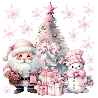 Pink Christmas Snowman Santa Claus Wall Sticker New Year Glass Window Decoration Mural Room Home Decor Electrostatic Decals
