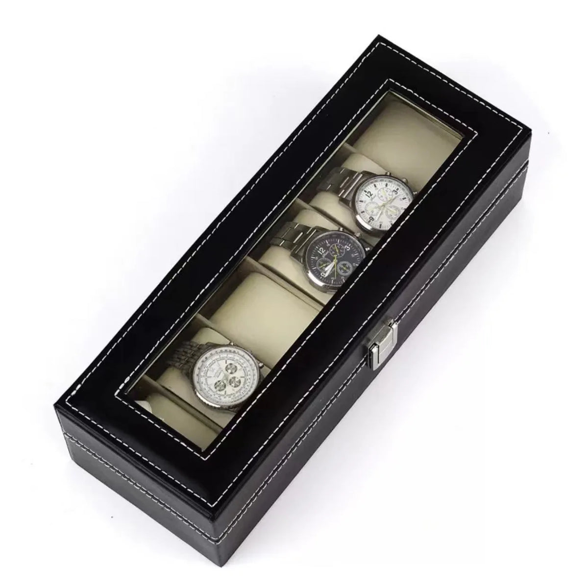 PU Leather Display Storage Collection Organizer Watch Box Case With Glass Top Slot Men Watch Bracket Display Box Gifts