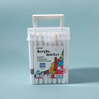 Water-Washable, Non-Bleeding, Layerable Acrylic Markers for Primary School Students - Waterproof, Bucket-Packed Colored Pens 