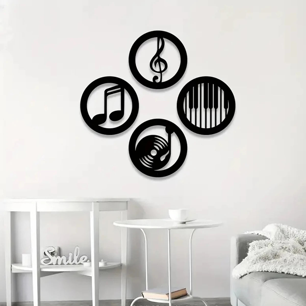 4 Pcs Wood Wall Art Decor, Musical Note, Piano Silhouette, Gifts for Music Lovers, Birthday Presents for KTV, Recording Studi