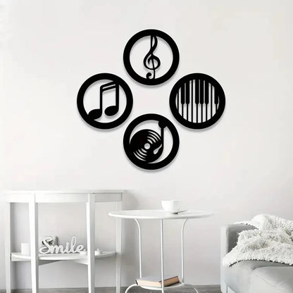 4 Pcs Wood Wall Art Decor, Musical Note, Piano Silhouette, Gifts for Music Lovers, Birthday Presents for KTV, Recording Studi