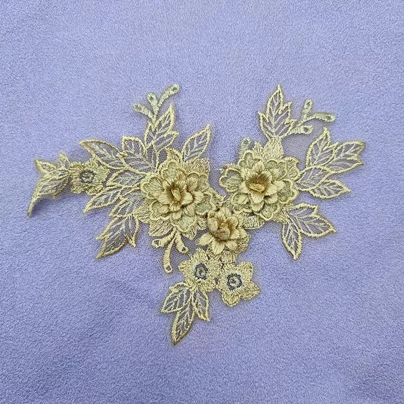 Lace Applique Sew on Patch Fabric 1Pair Embroidery Flower Exquisite Trim Patches Crafts Stickers Bag Gown Decoration