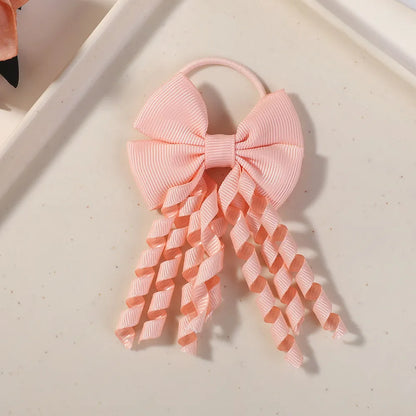 Baby Girls Back To School Ribbon Curly Hair Bow with Ties Rope Elastic Hairbands Kids Ponytail Holder Bowknot Hair Accessorie