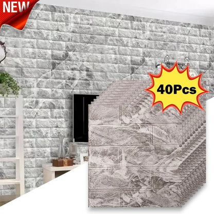 40Pcs 38.5X35cm Imitation Brick Wallpaper Self-adhesive Waterproof Moisture-proof Living Room Background Bedroom Wall Decorat