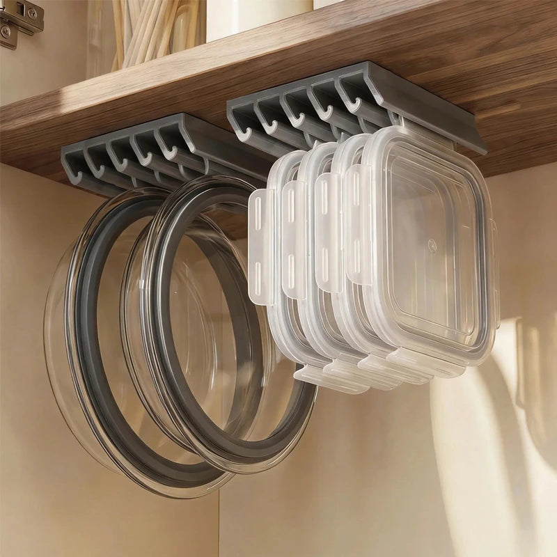 Kitchen Food Container Lid Holder Cabinet Space Saving Organizer Rack Plastic Shelf Hanger Bracket Wall Multi-Slot Sturdy Hoo