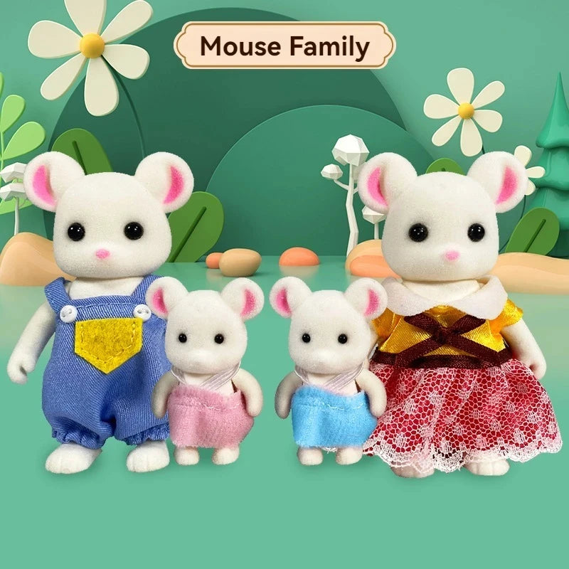 Forest Animal Family 1_12 Dollhouse Accessories Mini_yythk - White rat family