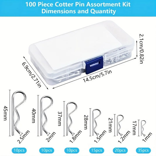 100/150pcs Cotter Pins Spring Connectors 2 Mm, R-Clips Splint Assortment Galvanised Spring Pins Safety Pins Set