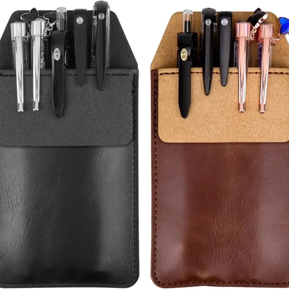 1PC Pocket Protector Leather Pen Pouch Holder Organizer Handmade Pencil Pocket Holder for Lab Coat Shirt Note School Office