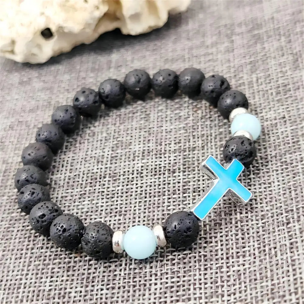 volcanic stone glow-in-the-dark vintage bracelet multi-colored luminous cross bracelet ornaments charm bracelet