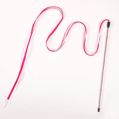 Interactive Cats Toys Long Satin Ribbon Cat Teaser Rod Toy Kitten Playing Teaser Wand Toy Cat Stick Toy - Red Ribbon