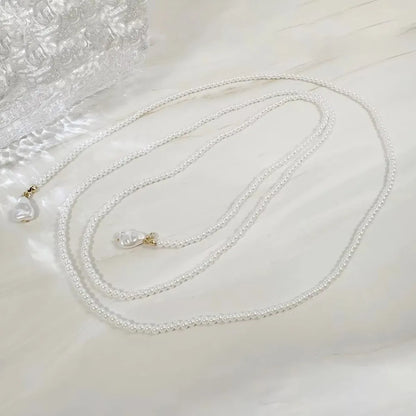 Imitation Pearl Pearl Lariat Necklace Multi Layer Design Teardrop Pendant Multi Layer Necklace Elegant Style Long Chain Lengt