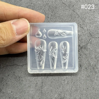 New Transparent Nailart Mold 3D Carving Rose Flower Silicone Template with Box Tulip Bow Nail Art Molds Nail Decoration
