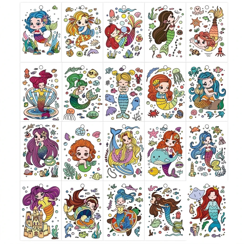 Children Coloring Cards Set 20PCS Mermaid Theme DIY Art Painting Kit For Kids